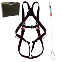 Professional safety harness with strap fall arrester in plastic case