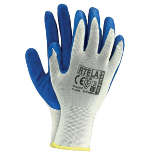 Work gloves with latex coating, blue/white