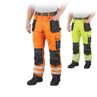 High visibility trousers with reflective stripes