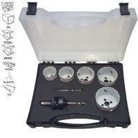 7 pcs hole saw set from 38 to 64 mm, hss bi-metal