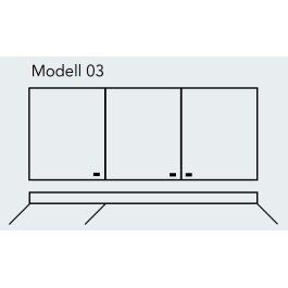 SPRINZ Classical-Line, vorbereitet für Weißlichtadaption und Dimmung, 3-türig, 1200mm, Korpusaußen- und innenausführung Alu matt, Rückwand Glas weiß, Einbau